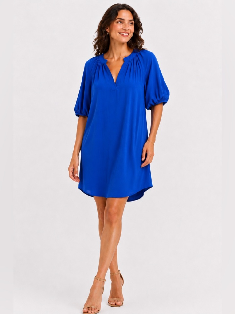 Chasensully Elegant Cobalt Blue Balloon Sleeve Shift Dress - Size: Small